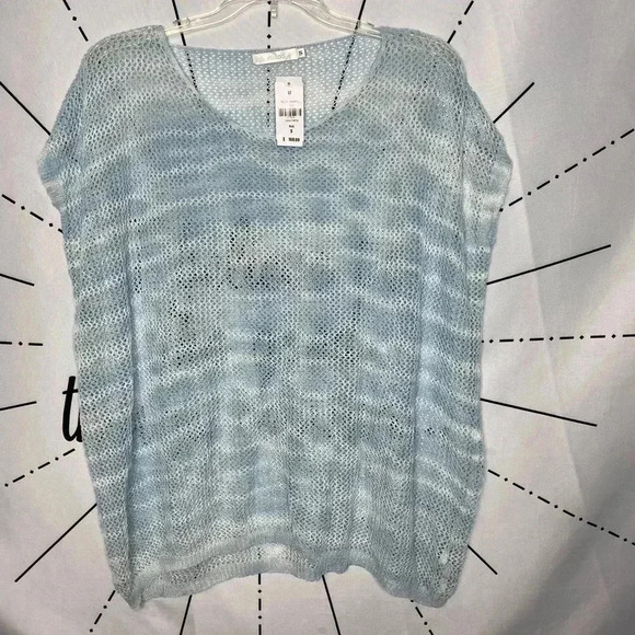 LF Millau Boho Blue & White Open Knit Mesh Dolman Top - Picture 5 of 10